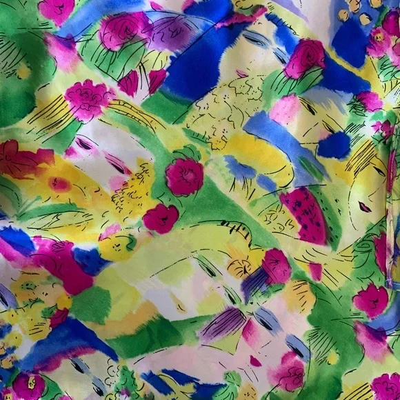 Silk abstract tank top Lapis ruffled detail multi colored size Large - Picture 4 of 8